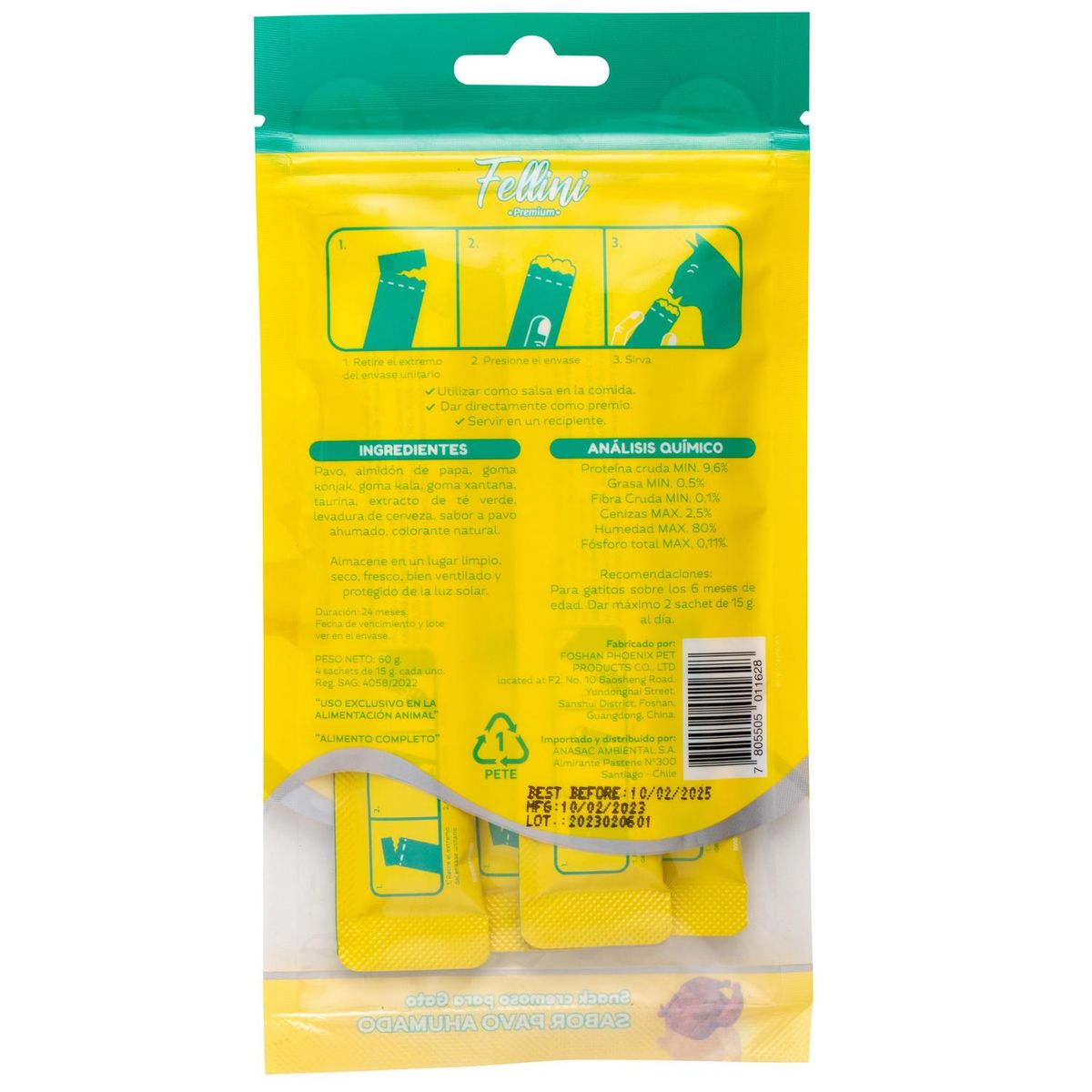 FELLINI - Snack Húmedo para Gato Adulto Pato y Cranberry 