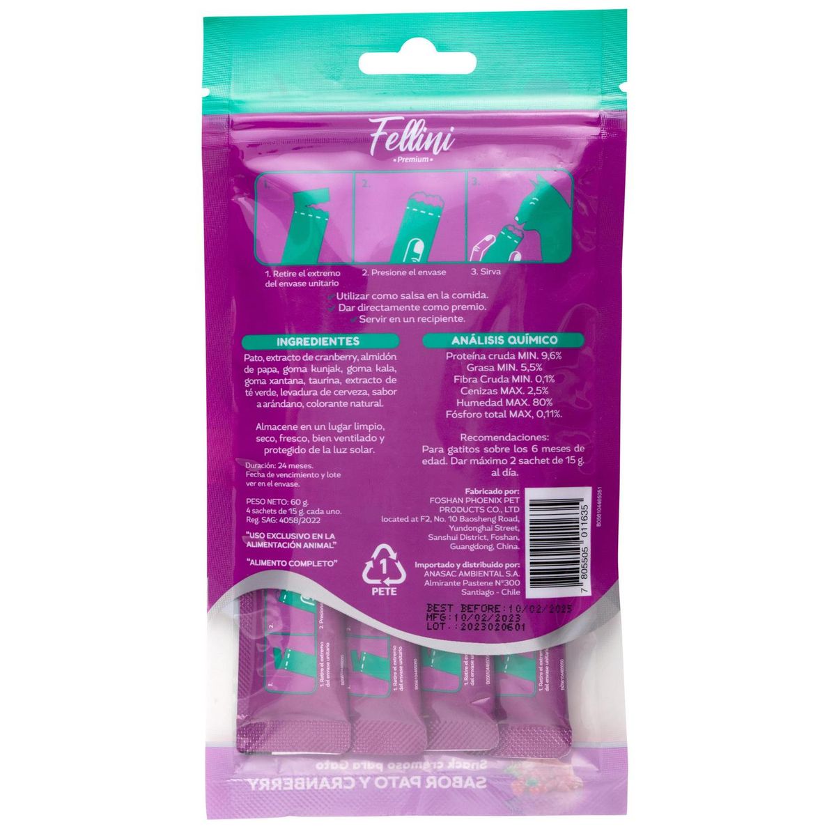 FELLINI - Snack Húmedo para Gato Adulto Pavo ahumado 