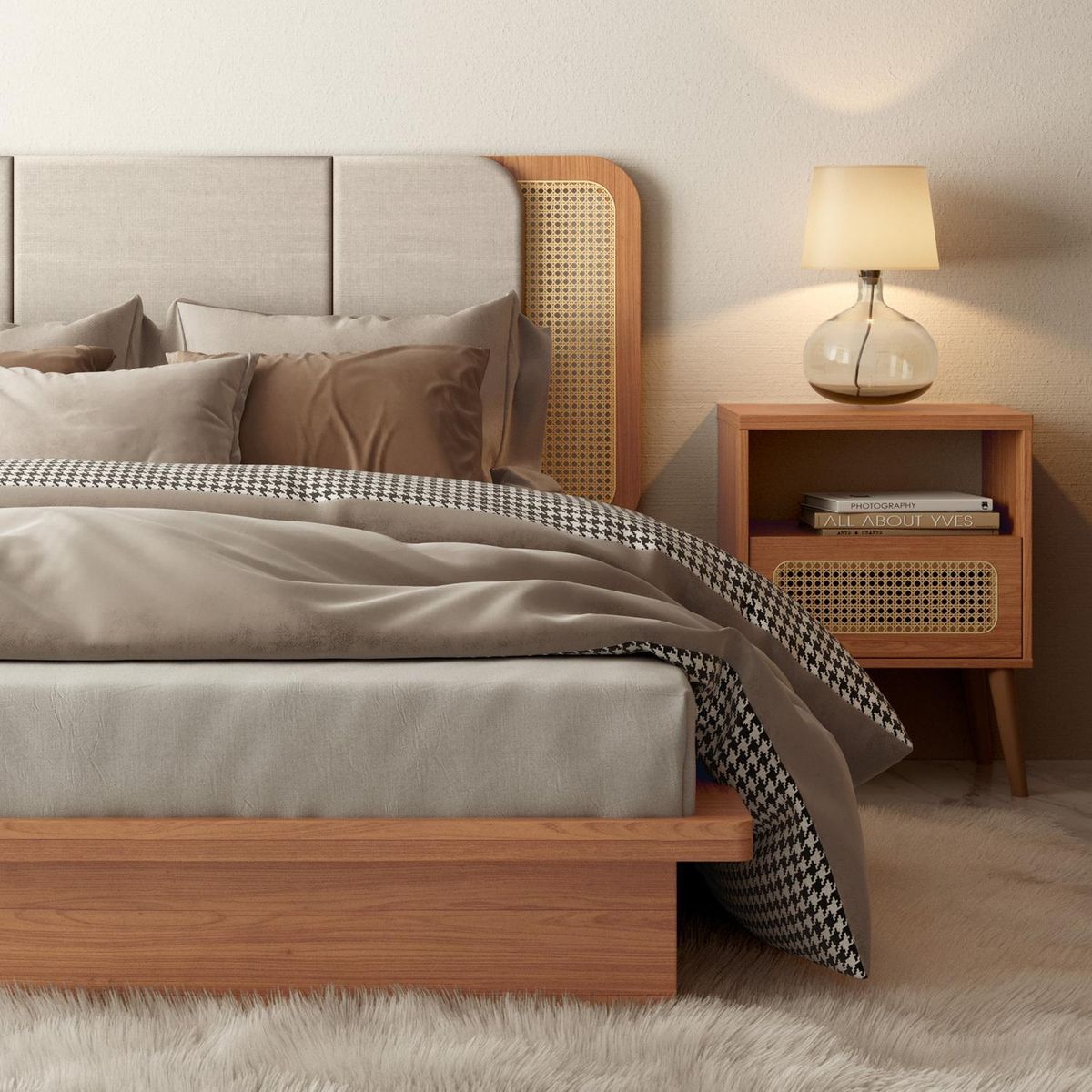 DECOCASA - Velador 1 Cajón(es) Ratán 50x65x37 cm Castaño