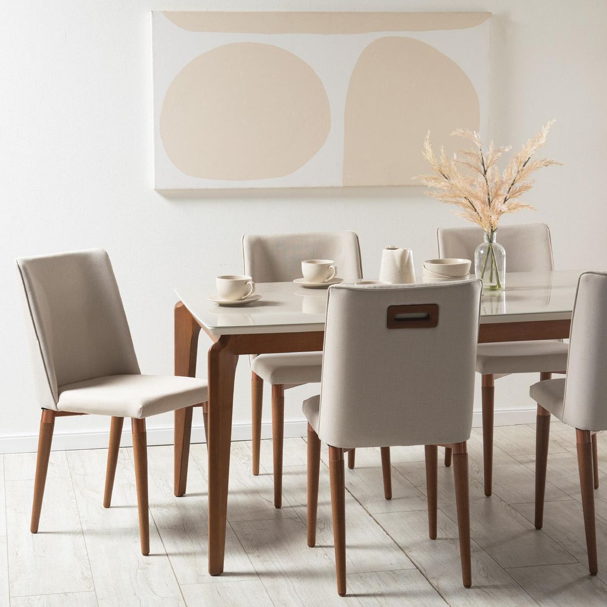 DECOCASA - Juego de Comedor Laurent 6 Sillas Mesa Rectangular 100x79,8x209 cm Off White