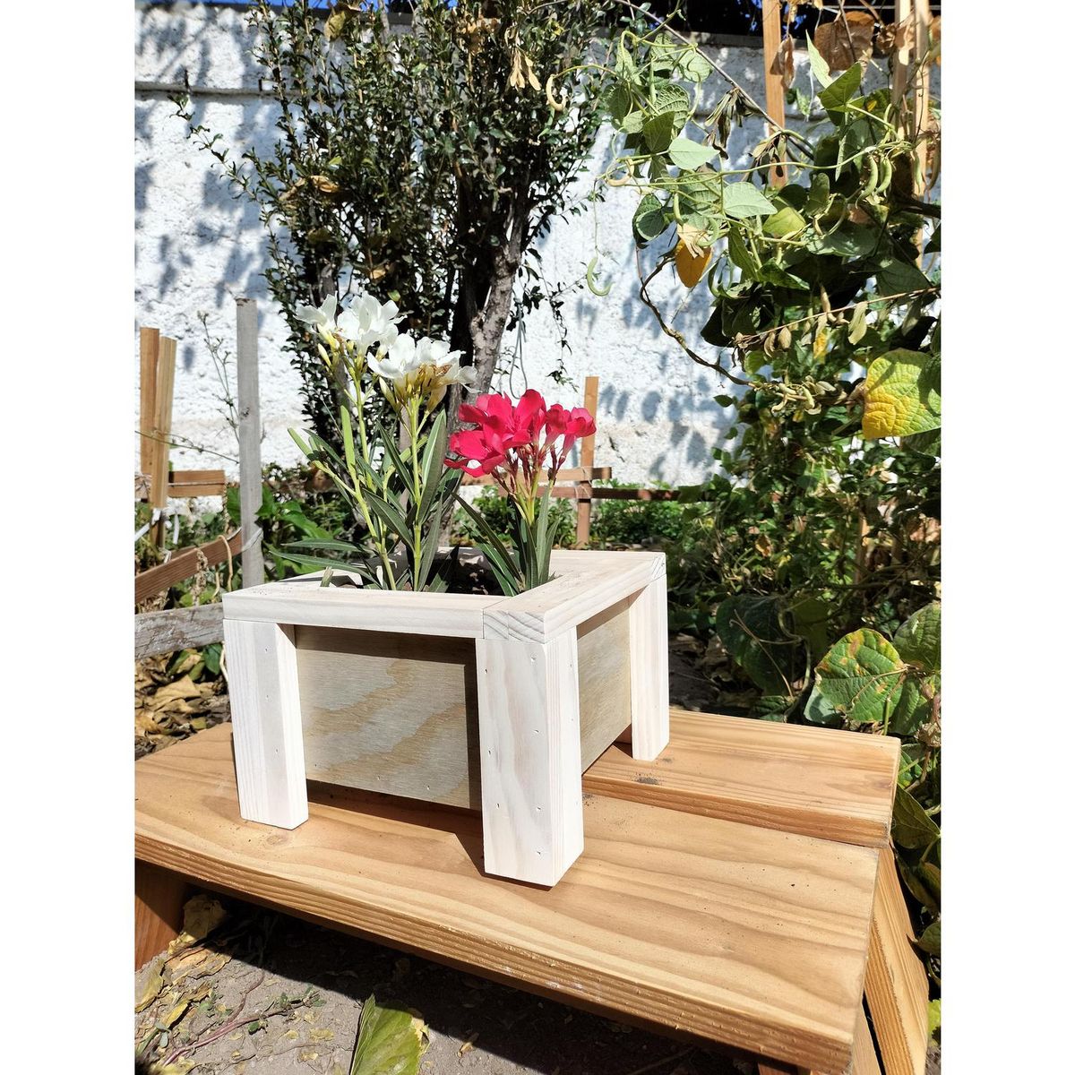 GENERICO - Jardinera de Madera 25x17 cm Blanco, gris