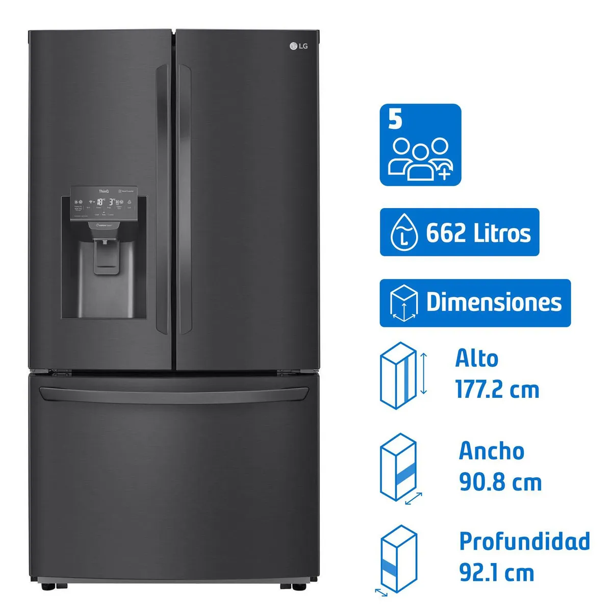 LG - Refrigerador French Door No Frost 662 Litros Matte Black GM78WGT