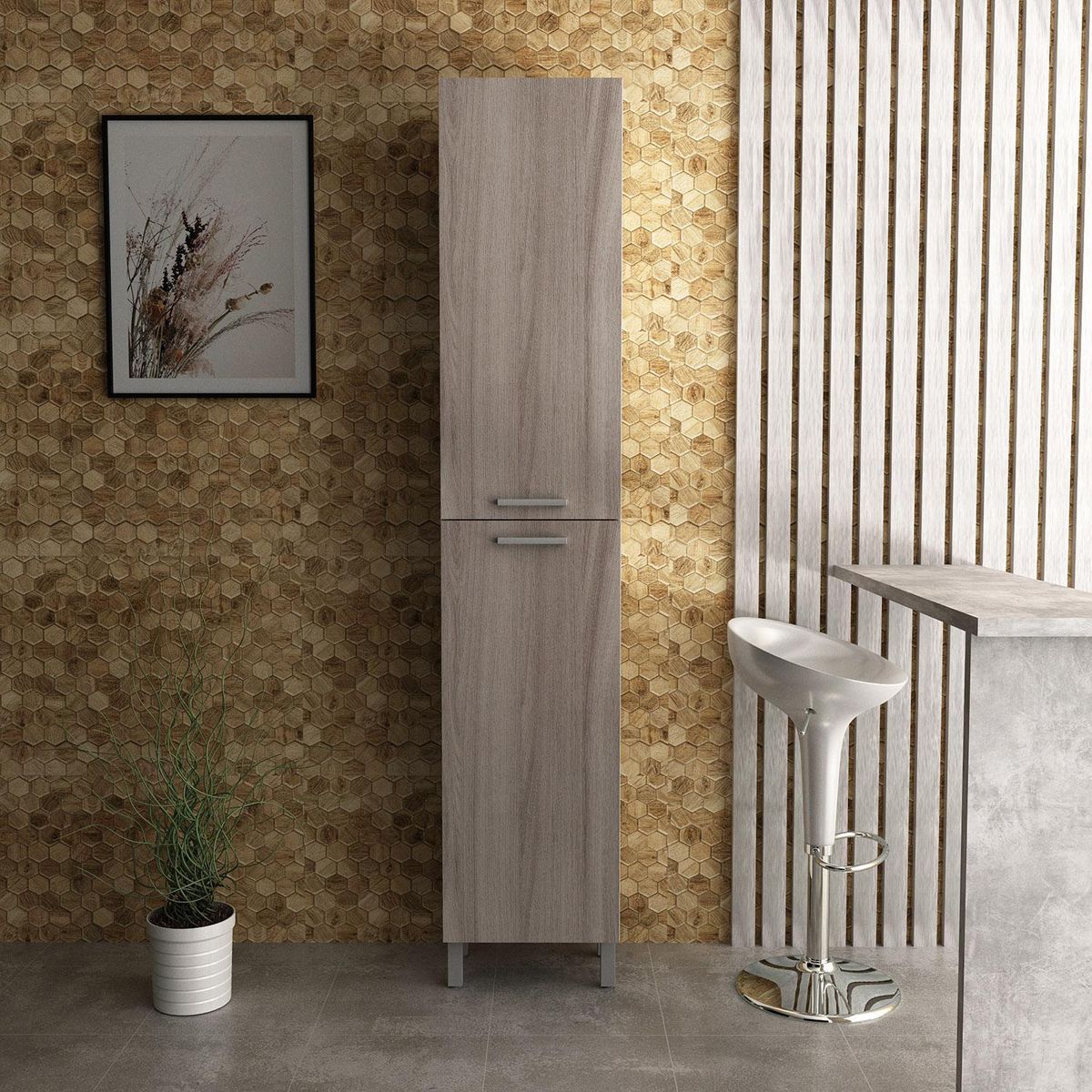 TECNOMOBILI - Alacena Cocina 2 Puertas Blanco/Carvalho 204 x40 x31,6 cm espesor 15mm