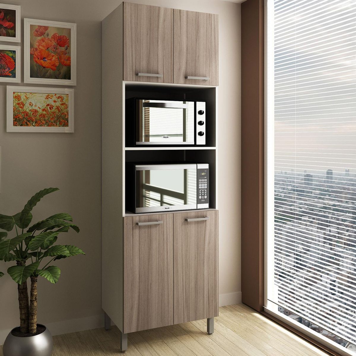 TECNOMOBILI - Torre de horno Cocina 4 Ptas Blanco/Carvalho 204x63x 46,8cm espesor 15mm