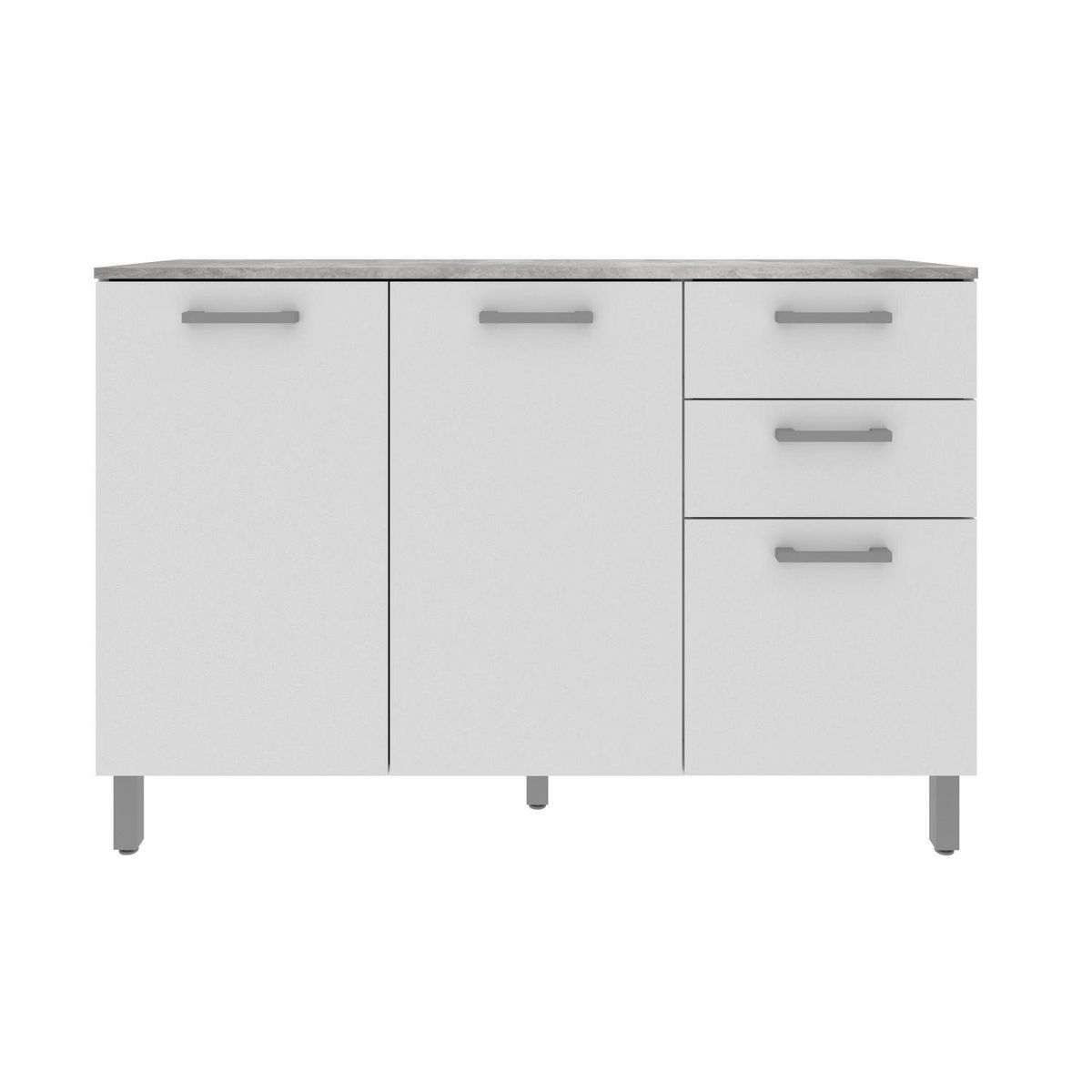 TECNOMOBILI - Mueble cocina 2 puertas y 3 cajones Blanco/Blanco/Concreto CZ1004BB