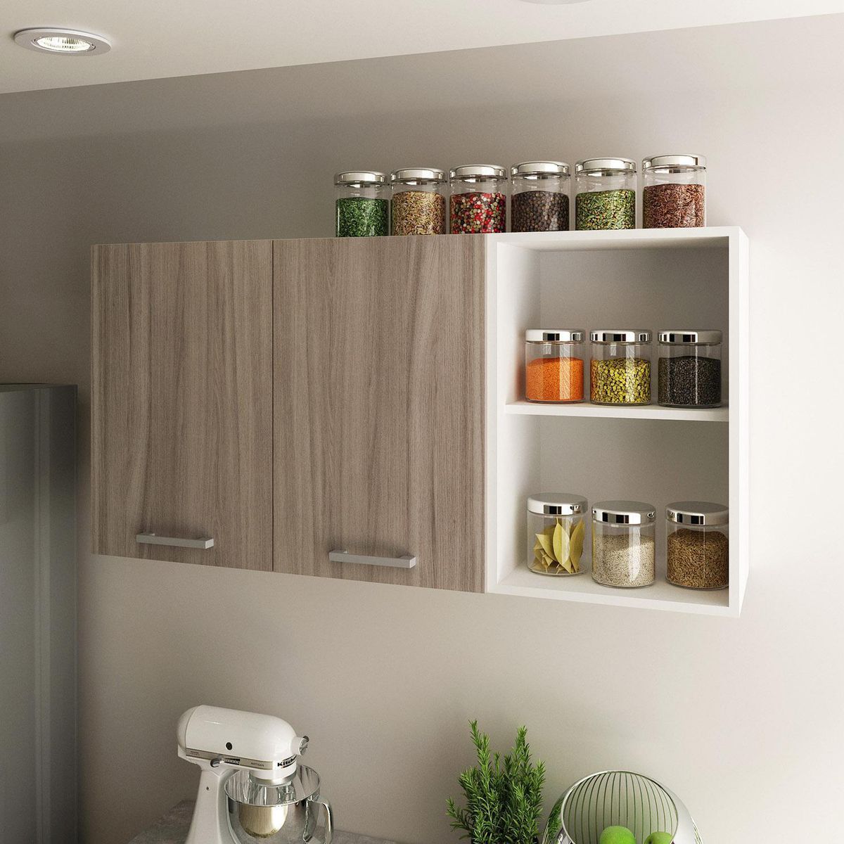 TECNOMOBILI - Armario Aéreo Cocina 2 Ptas Blanco/Carvalho 60x119,8x31,6 cm espesor 15mm