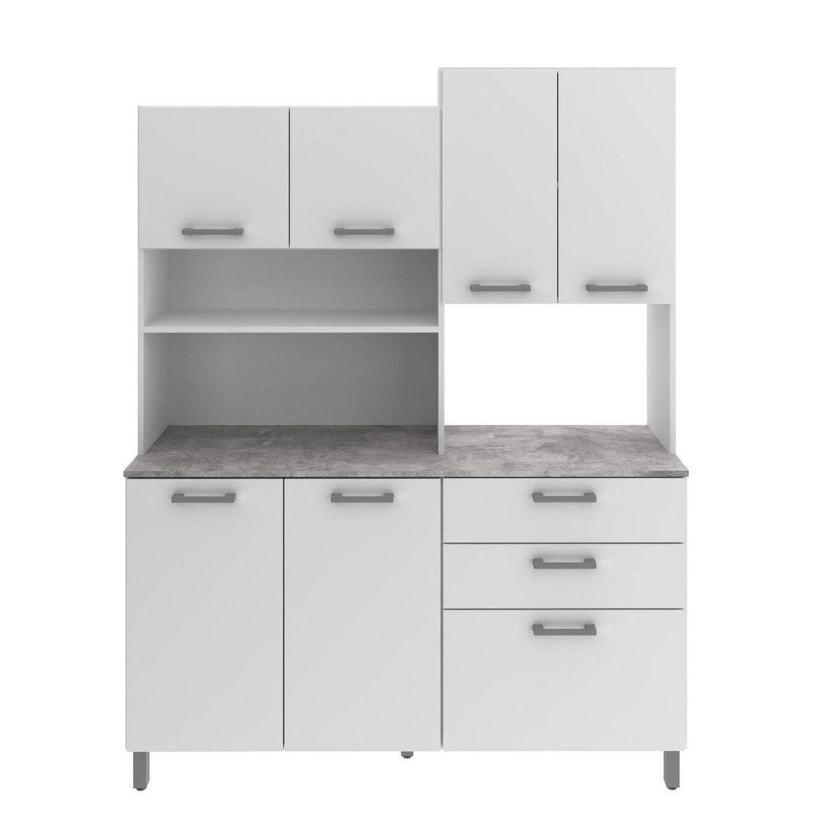 TECNOMOBILI - Kit Mueble Cocina 6 Puertas 3 Cajones Blanco/Blanco/Concreto espesor 15mm