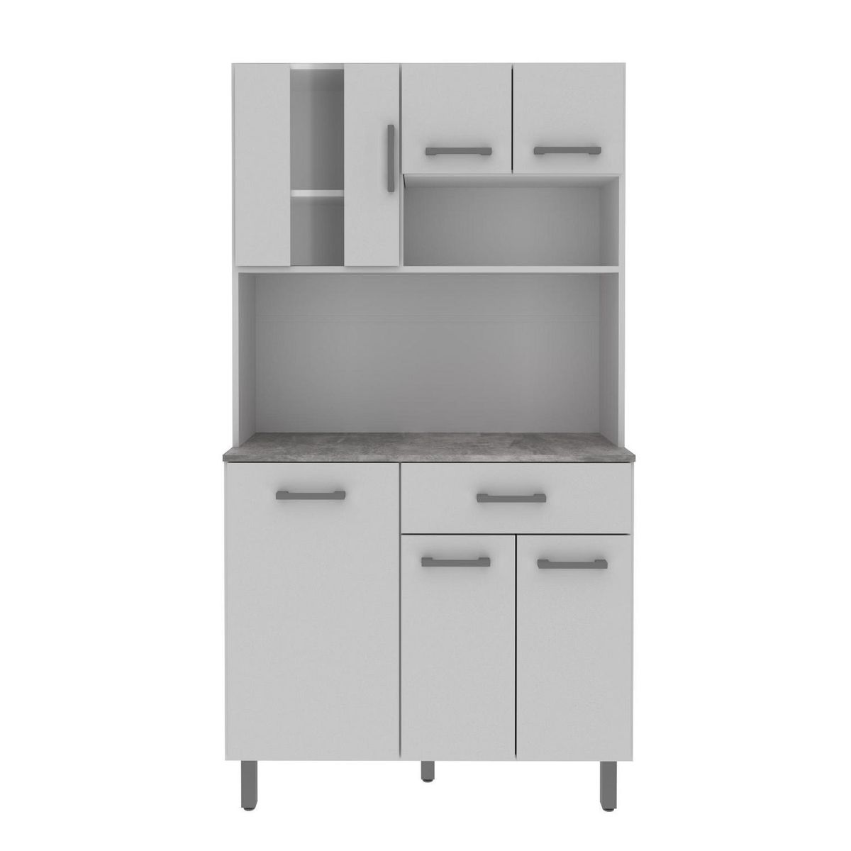 TECNOMOBILI - Kit Mueble Cocina 6 Puertas Y 1 Cajón Blanco/Blanco/Concreto espesor 15mm