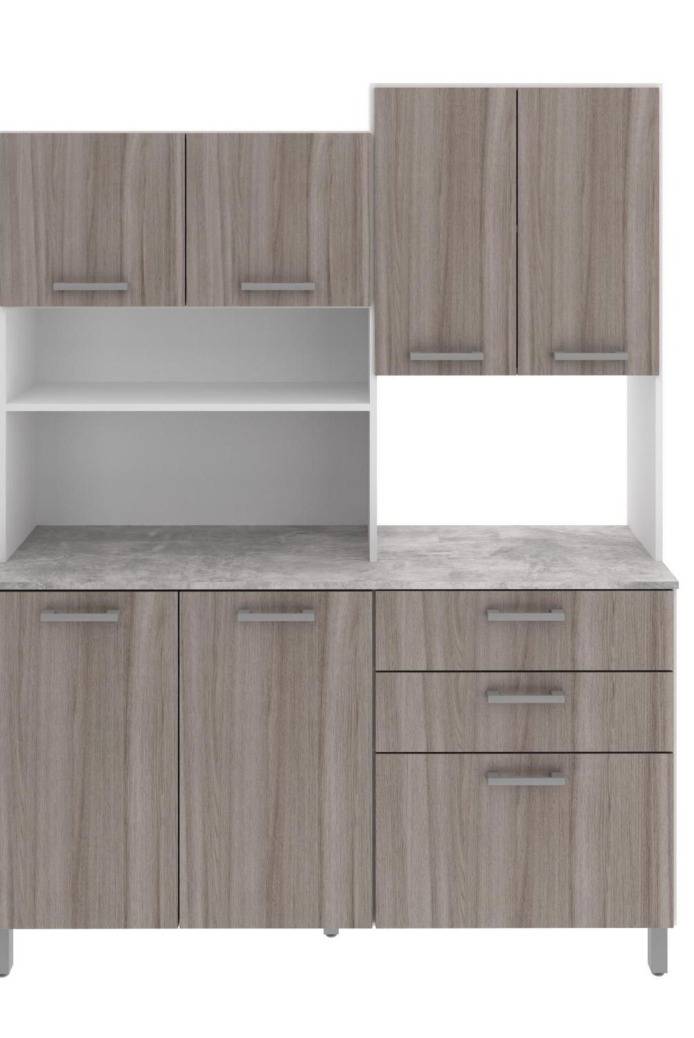 TECNOMOBILI - Kit Mueble Cocina 6 Puertas 3 Cajones Bl/Carvalho/Concreto espesor 15mm