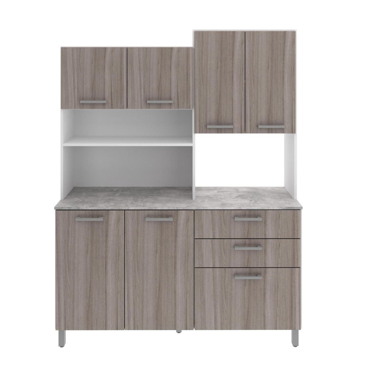 TECNOMOBILI - Kit Mueble Cocina 6 Puertas 3 Cajones Bl/Carvalho/Concreto espesor 15mm