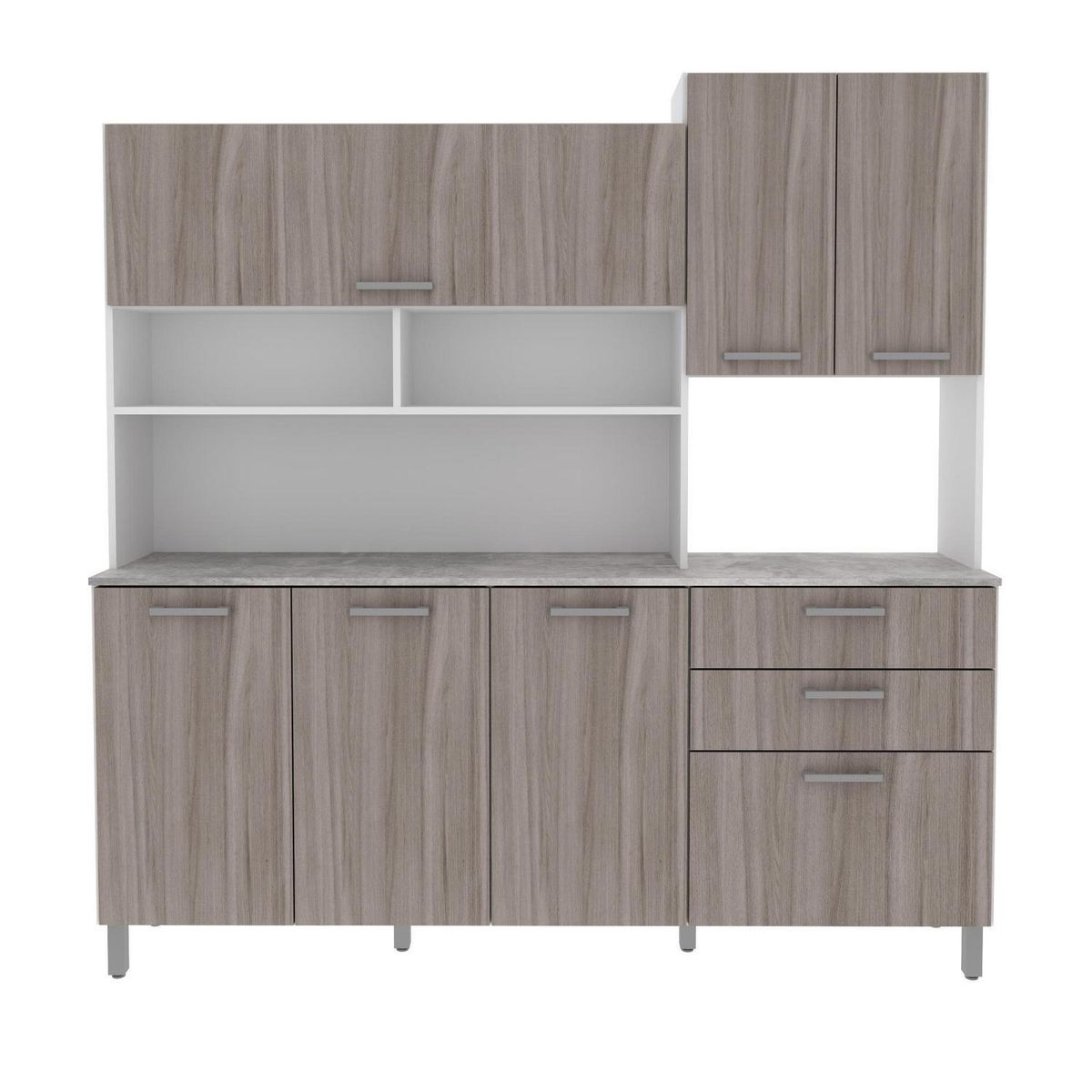 TECNOMOBILI - Kit Mueble Cocina 6 Puertas 3 Cajones Bl/Carvalho/Concreto espesor 15mm