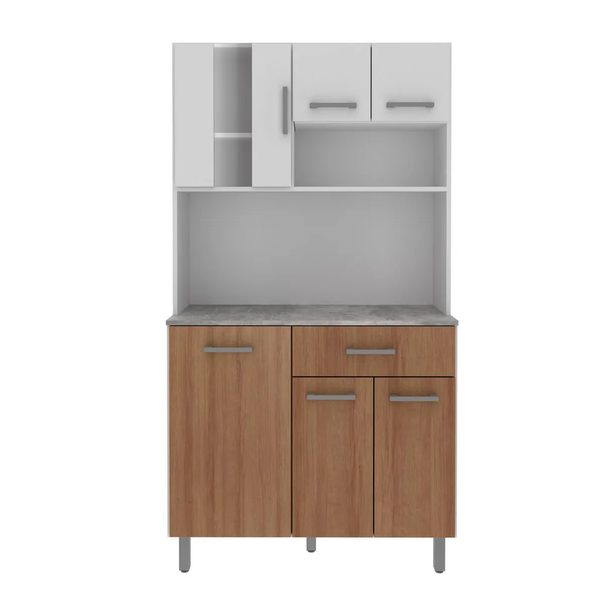 TECNOMOBILI - Kit Mueble Cocina 6 Puertas 1 Cajón Blanco/Almendra/Concreto espesor 15mm