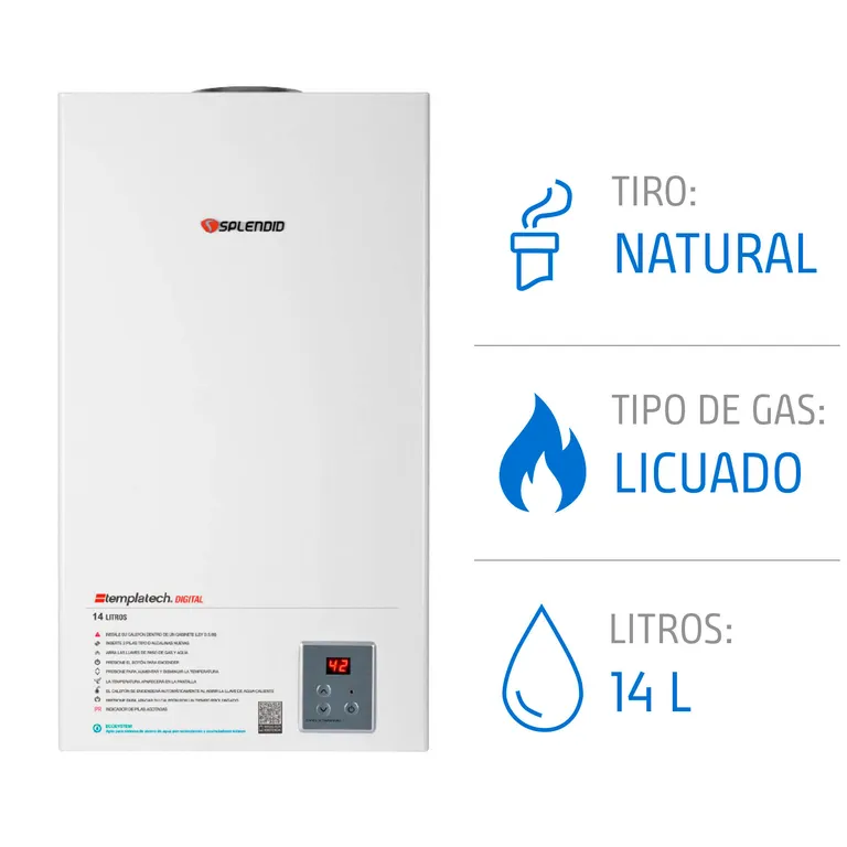 Calefont 14 Litros Gas Licuado Tiro Natural Ionizado