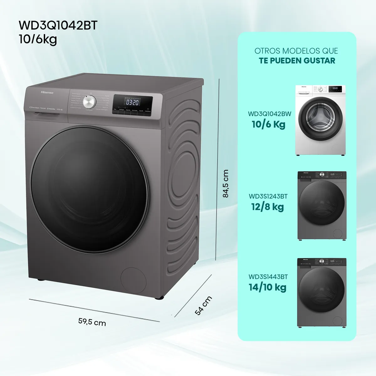 HISENSE - Lavadora Secadora 10/6 kg Titanium WD3Q1042BT