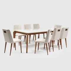 DECOCASA - Juego de Comedor Laurent 8 Sillas Mesa Rectangular 100x78,9x209 cm Off White