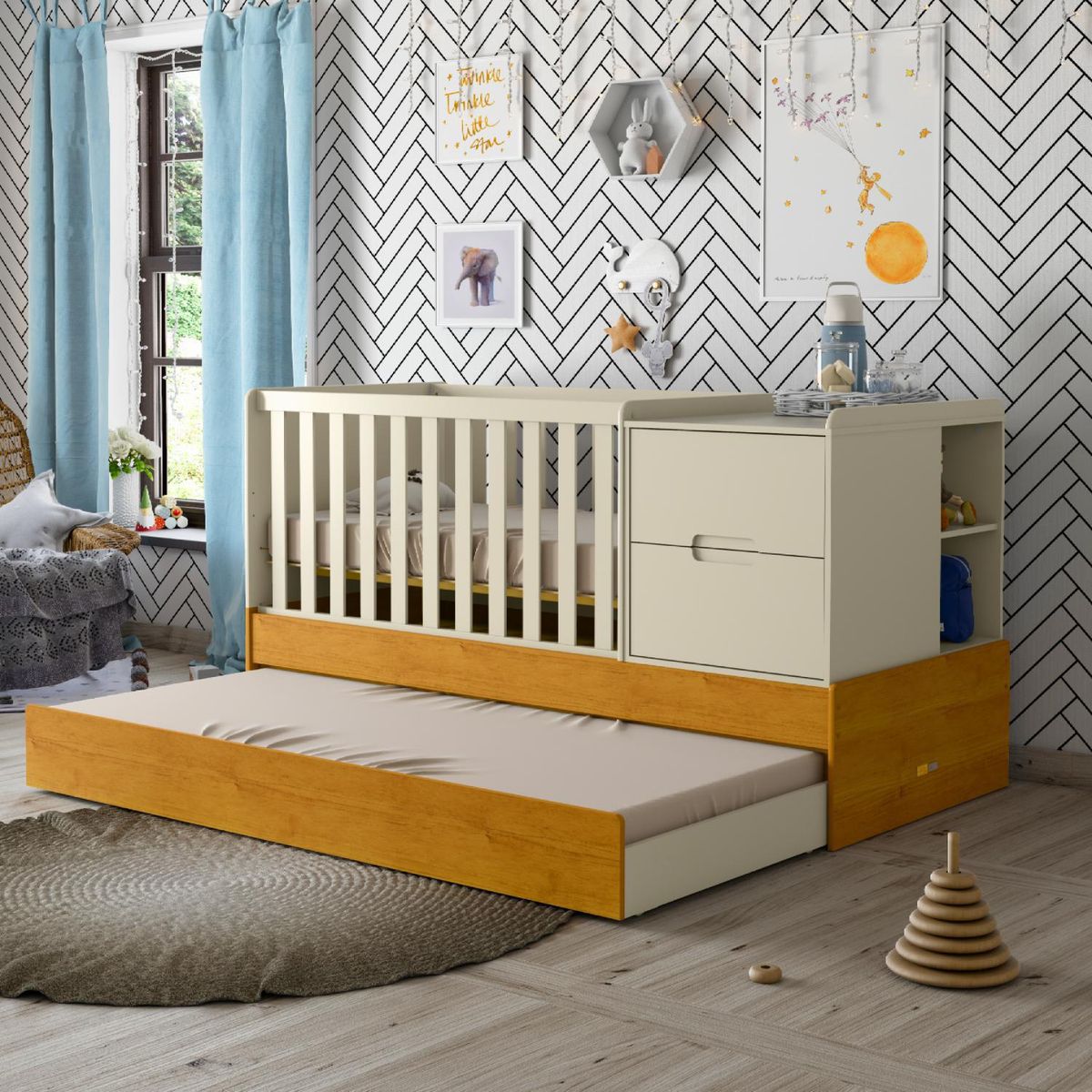 KIDSCOOL - Cuna Formare blanco Eco Wood multifunción