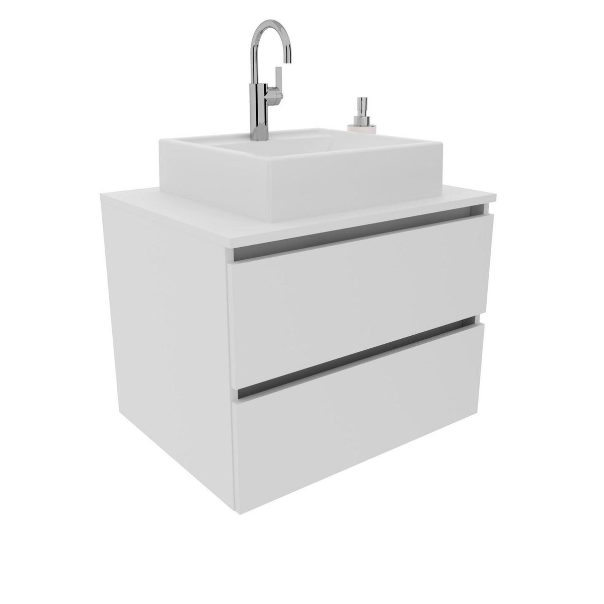 TECNOMOBILI - Mueble baño aéreo con 2 cajones Blanco incluye lavamanos BN3607.0001