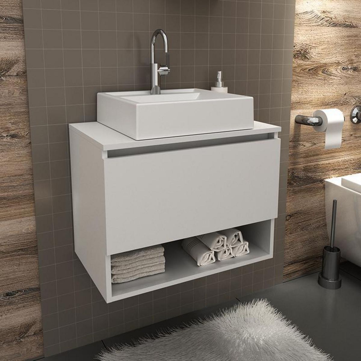 TECNOMOBILI - Mueble baño aéreo con 1 puerta blanco incluye lavamanos BN3606.0001