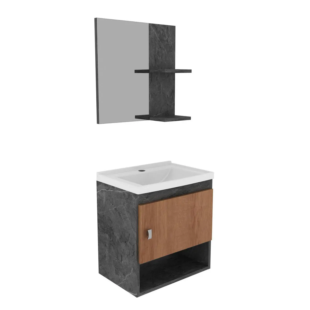 TECNOMOBILI - Kit Mueble 1 puerta + Espejo 2 repisas mar/alm lavamanos BN3635.0001C