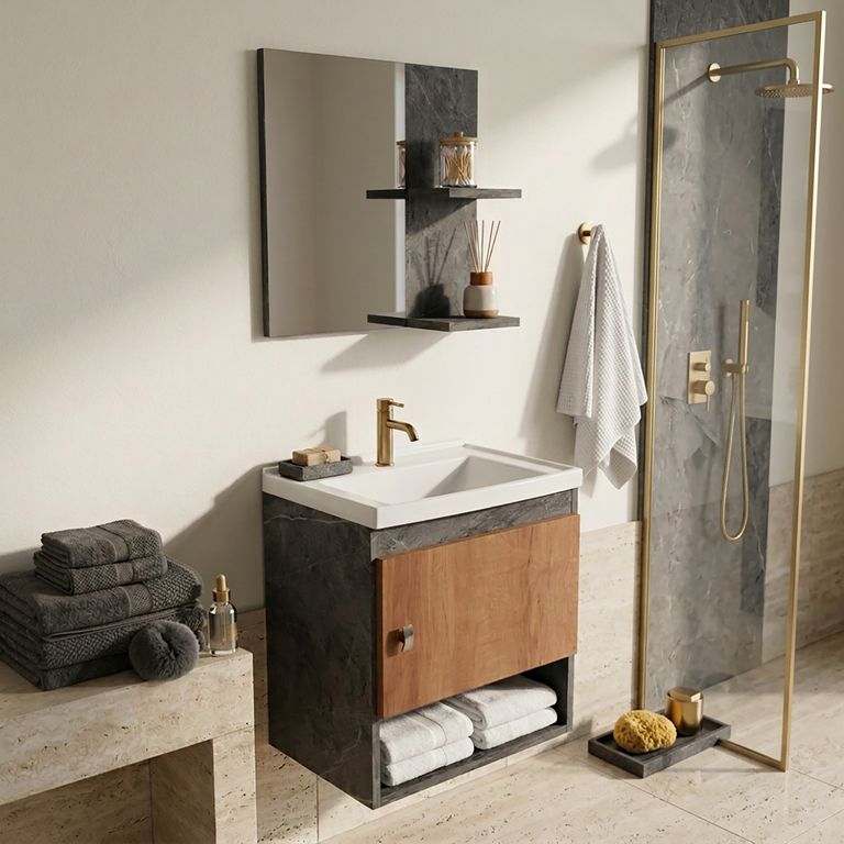 Kit Mueble 1 puerta + Espejo 2 repisas mar/alm lavamanos BN3635.0001C