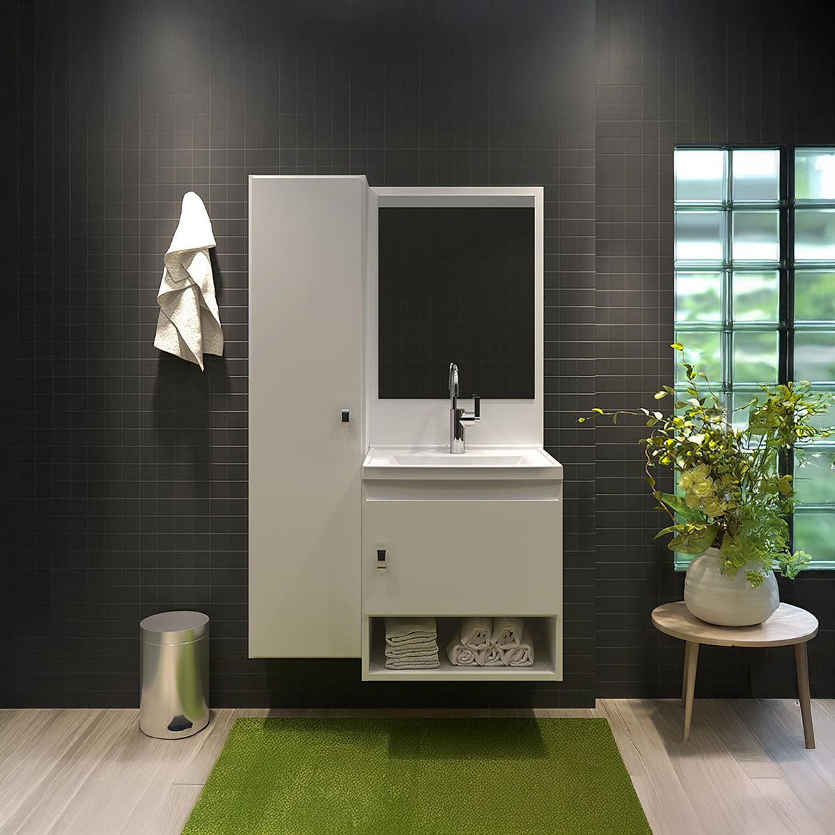 TECNOMOBILI - Mueble baño aéreo con 2 puertas Blanco con lavamanos BN3631.0001C