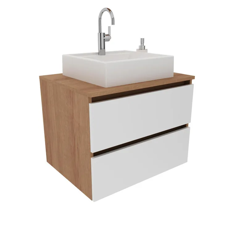 Mueble baño aéreo 2 cajones Almendra/Blanco c/lavamanos BN3607.0002
