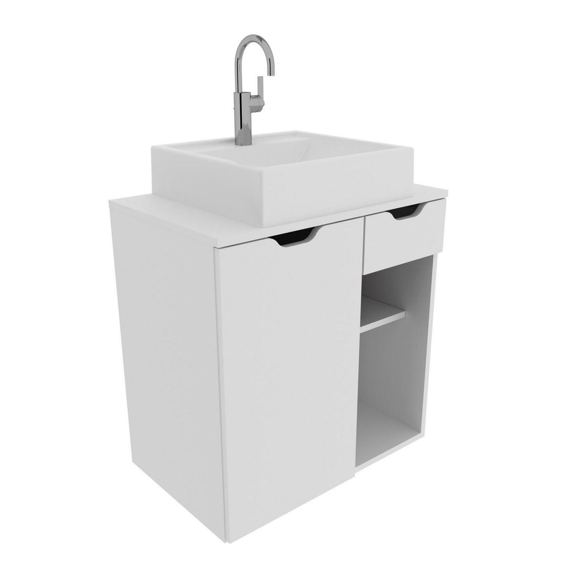 TECNOMOBILI - Mueble baño aéreo 1 cajón y 1 puerta con lavamanos Blanco BN3605.0001