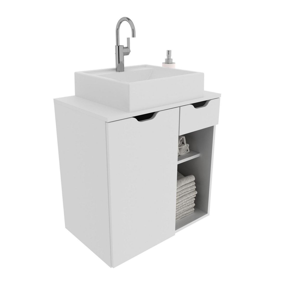 TECNOMOBILI - Mueble baño aéreo 1 cajón y 1 puerta con lavamanos Blanco BN3605.0001