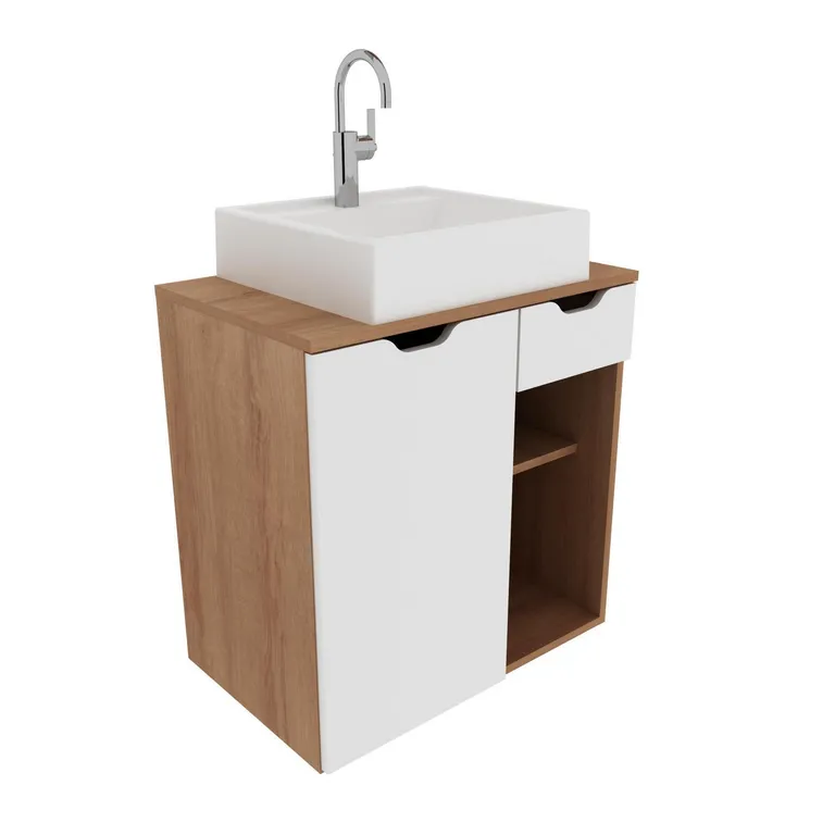 Mueble baño 1 cajón y 1 puerta c/lavamanos Almendra/Blanco BN3605.0002