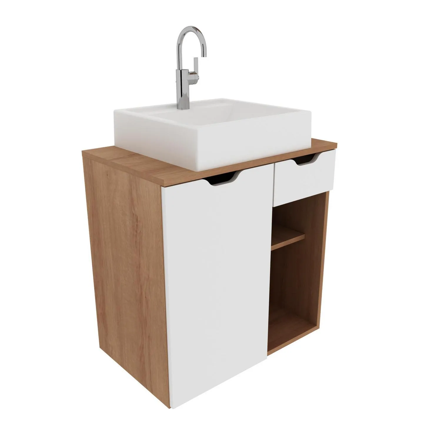 Mueble baño 1 cajón y 1 puerta c/lavamanos Almendra/Blanco BN3605
