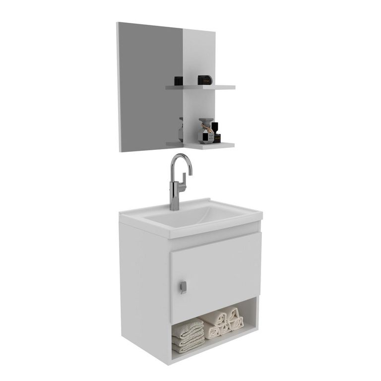 Kit Mueble 1 puerta + Espejo 2 repisas blanco lavamanos BN3635.0001C