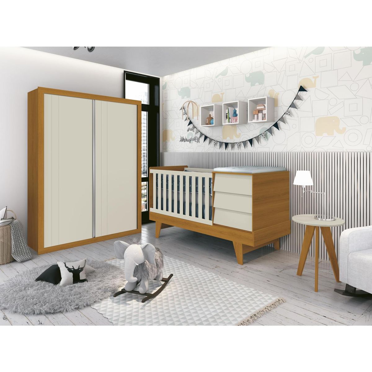 KIDSCOOL - Cuna con cómoda arena caramelo Noah 3 funciones