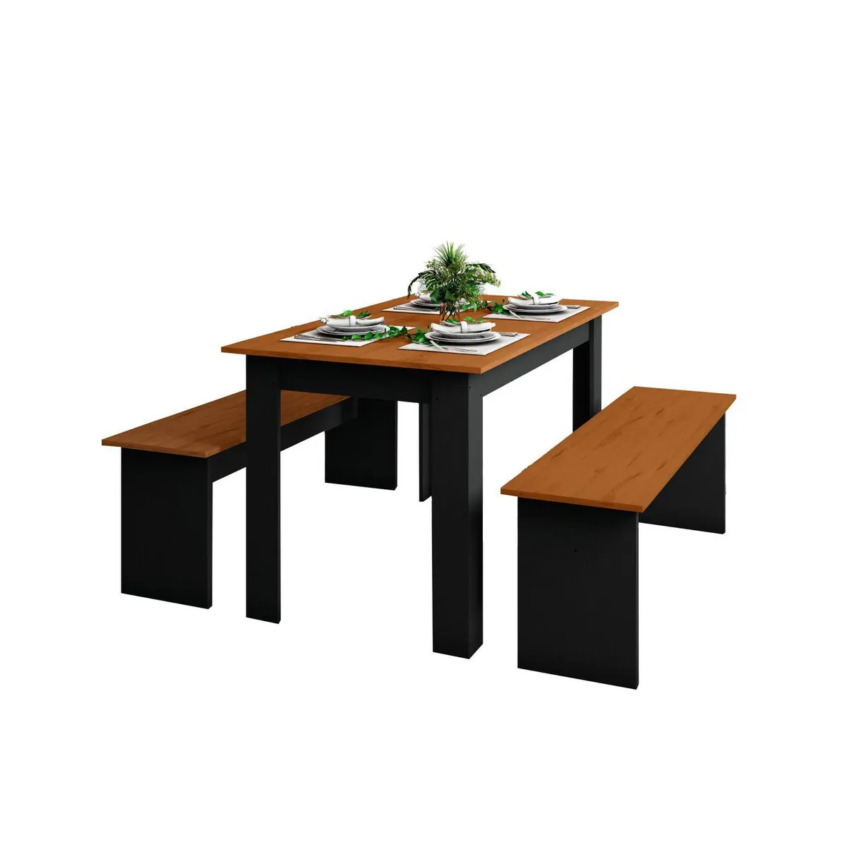 BE DESIGN - Juego de Comedor Zancini 4 Sillas Mesa Rectangular 75x75,2x135 cm Natura negro