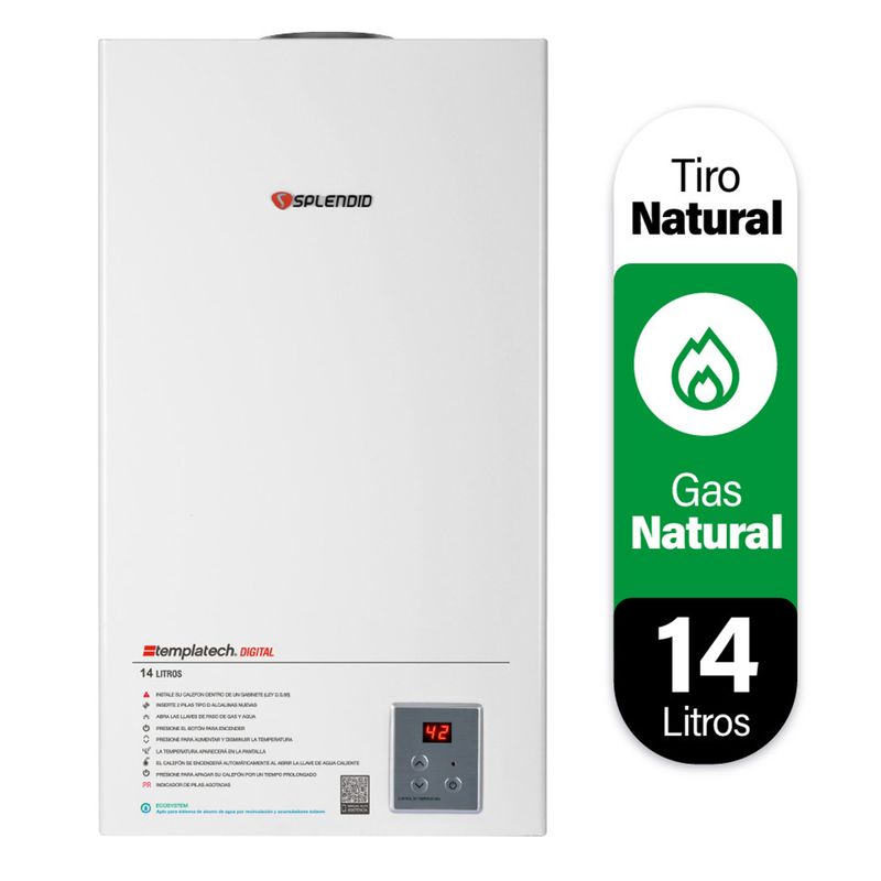 SPLENDID - Calefont Gas Natural 14 Litros Tiro Natural Ionizado