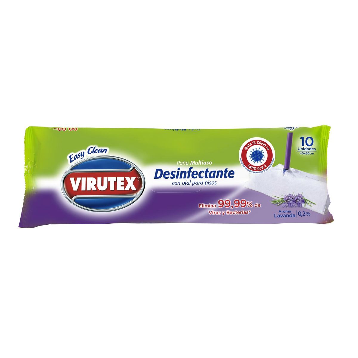 VIRUTEX - Trapero Húmedo Desinfectante Virutex Lavanda Elimina 99.9% Bacterias 10 Unidades