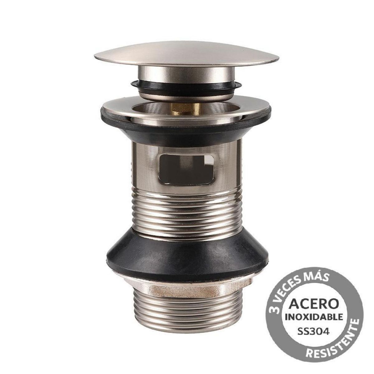 STRETTO - Desague Lavamanos Inox Satinado SS304 Pop UP 1 1/4" c/Reb s/Cola