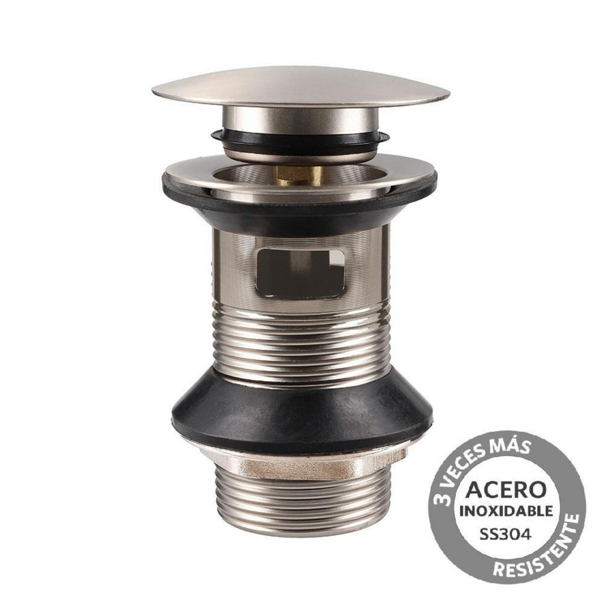 STRETTO - Desague Lavamanos Inox Satinado SS304 Pop UP 1 1/4" c/Reb s/Cola