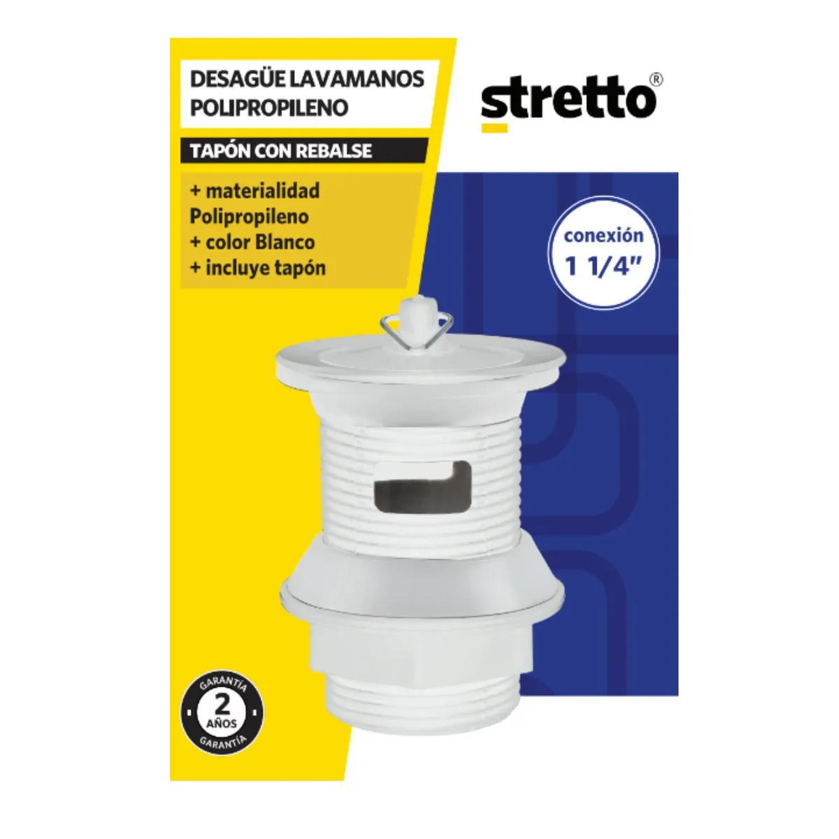 STRETTO - Desague Lavamanos Plastico Tapón 1 1/4" c/Reb s/Cola