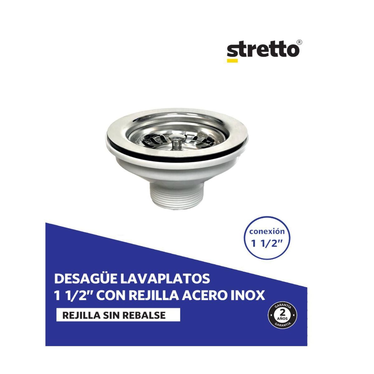 STRETTO - Desague Lavaplatos Plástico Rejilla 1 1/2" s/Reb s/Cola