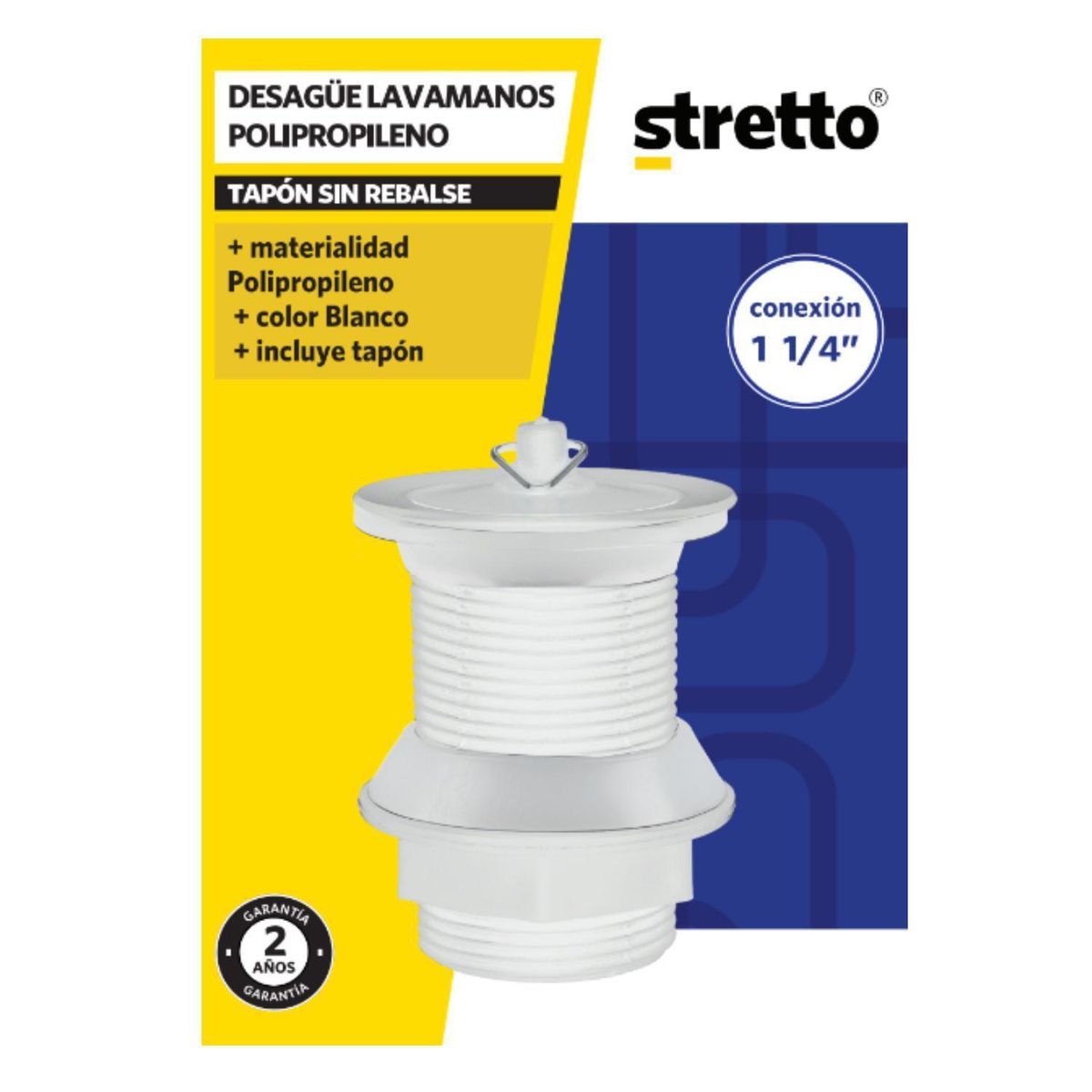 STRETTO - Desague Lavamanos Plastico Tapón 1 1/4" s/Reb s/Cola