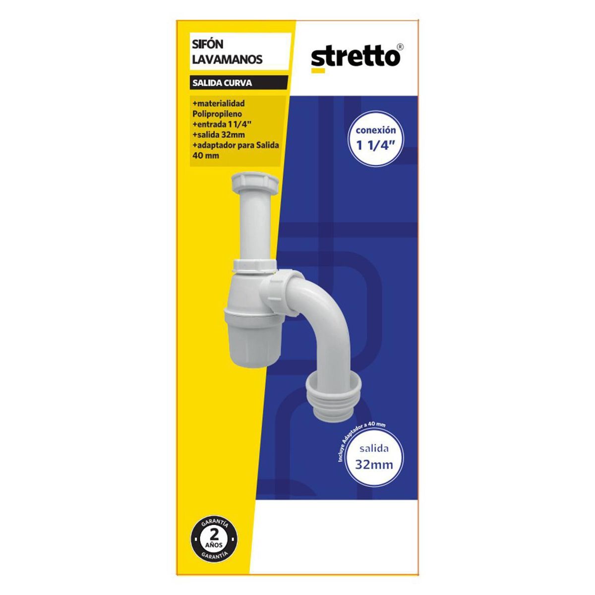 STRETTO - Sifon Lavamanos PP 1 1/4" con salida curva