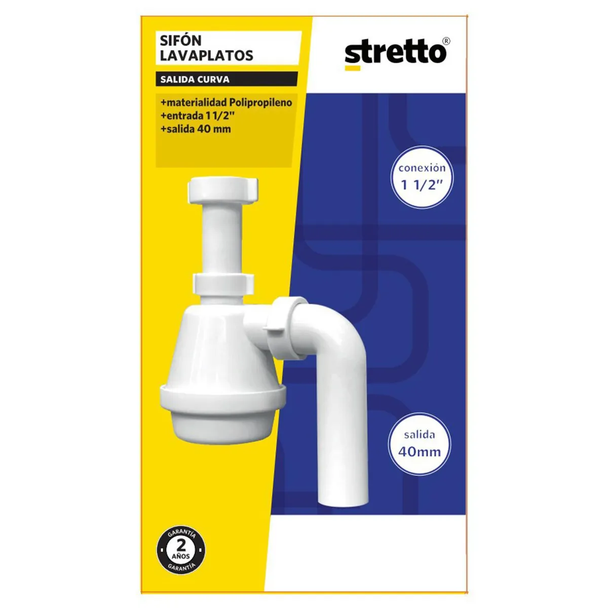 STRETTO - Sifon Lavaplatos PP 1 1/2" con salida curva