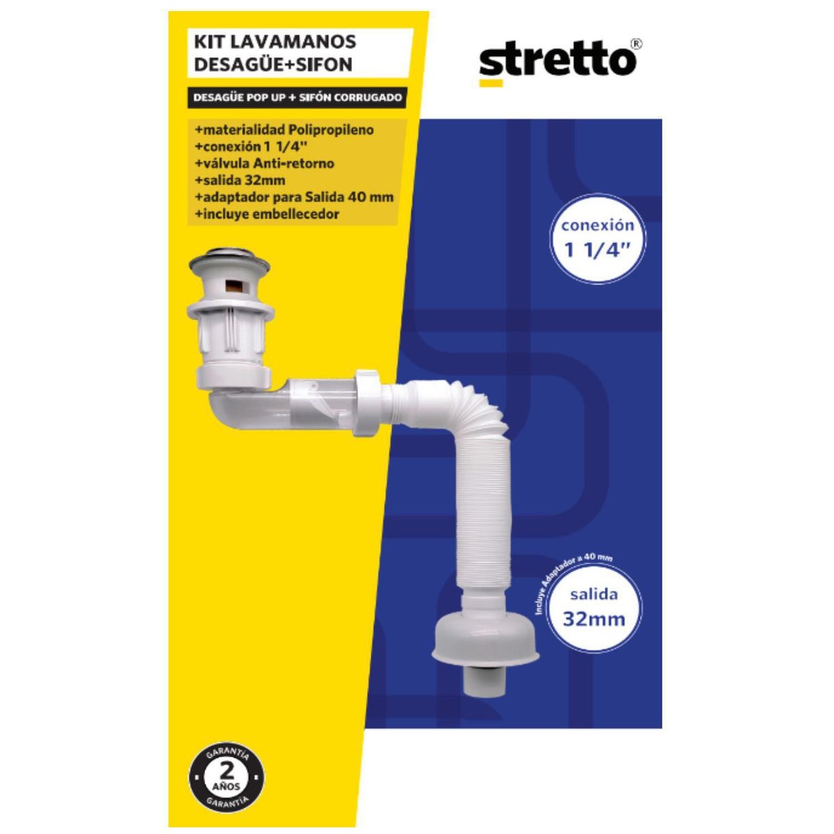 STRETTO - Sifon corrugado + desague (Antirretorno)