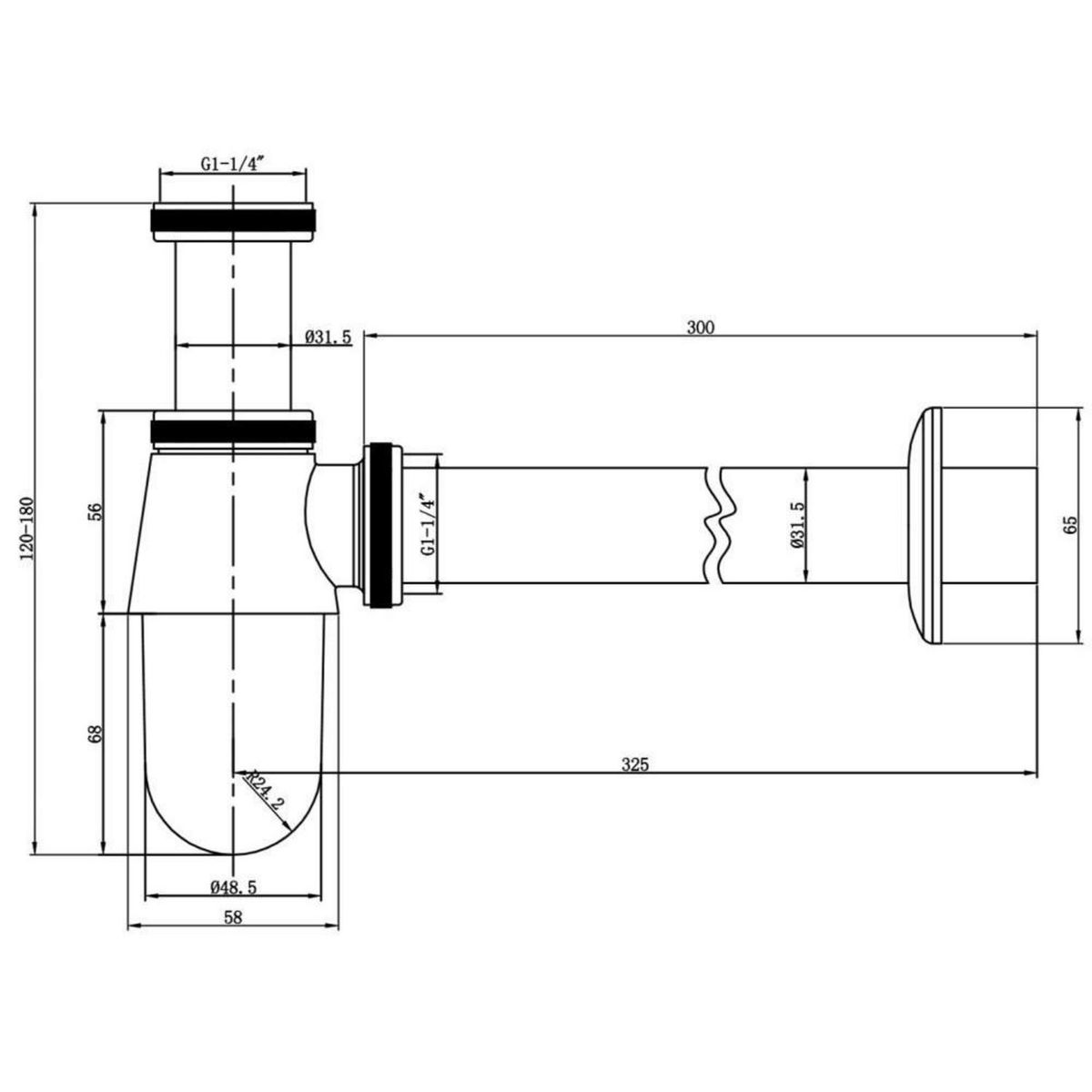 STRETTO - Sifon Lavamanos Satinado 1 1/4" con salida recta