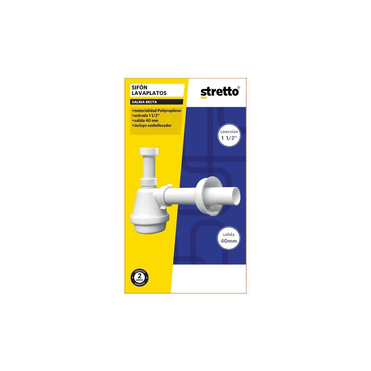 STRETTO - Sifon Lavaplatos PP 1 1/2" con salida recta