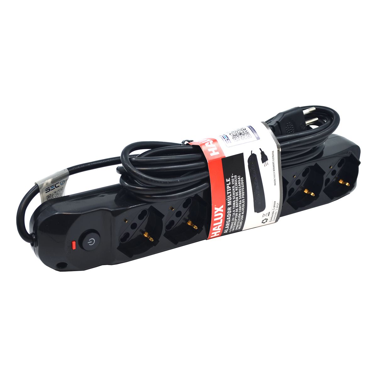 HALUX - Alargador Shuko Protección Sobretensión 6 Toma(s) 3 m Negro