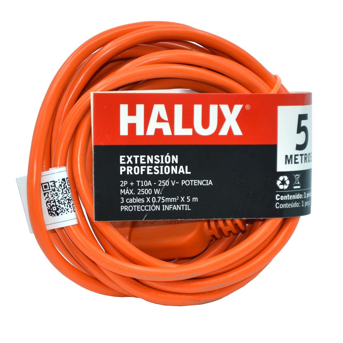 HALUX - Extensión Eléctrica 1 Toma(s) 5 m Naranjo