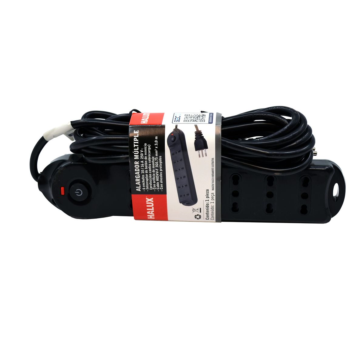 HALUX - Alargador 6 Toma(s) 3 m Negro