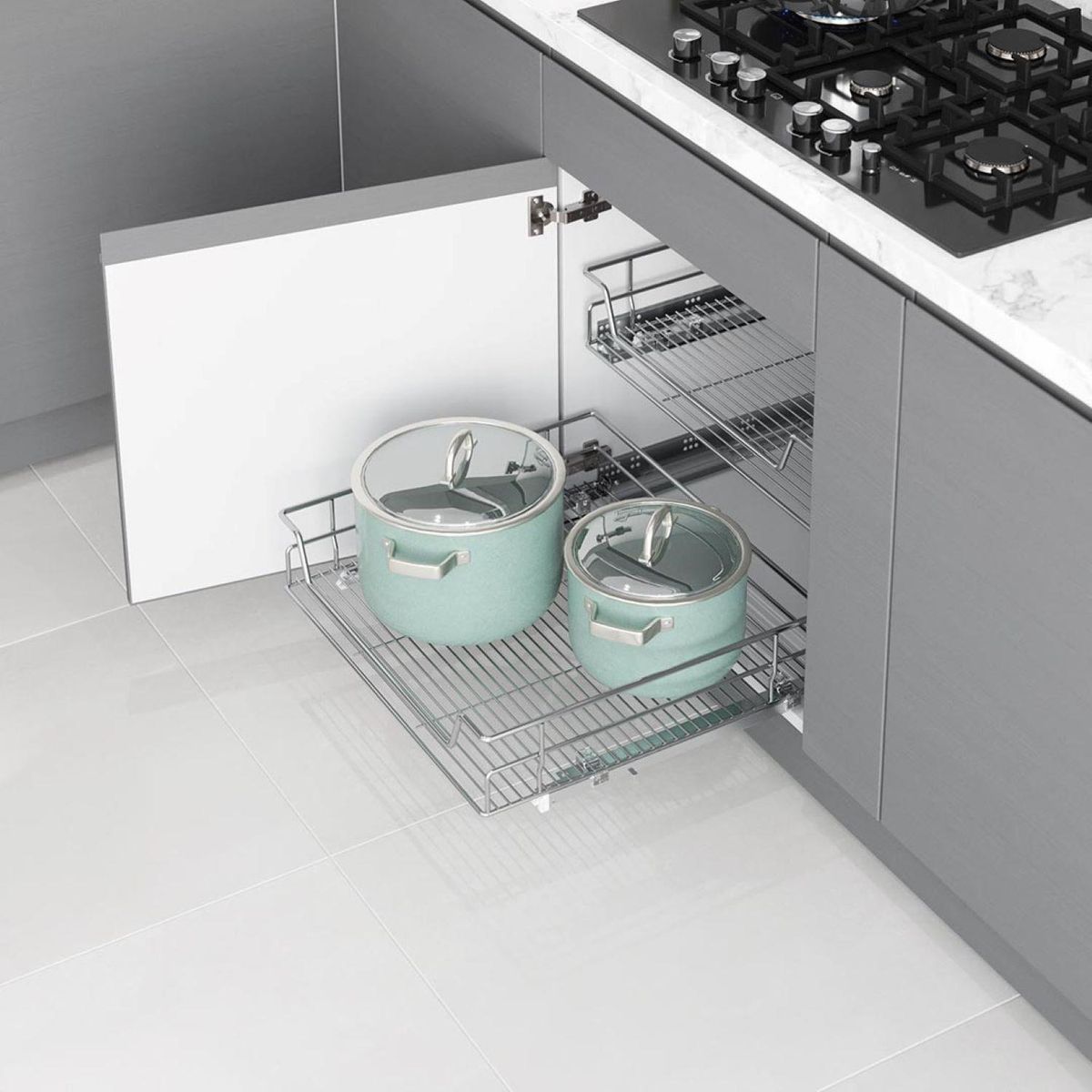 HBT - Cesta extracción total 60 cm cromo con cierre suave