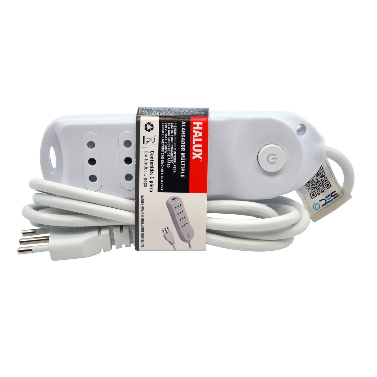 HALUX - Alargador 4 Toma(s) 1.5 m Blanco